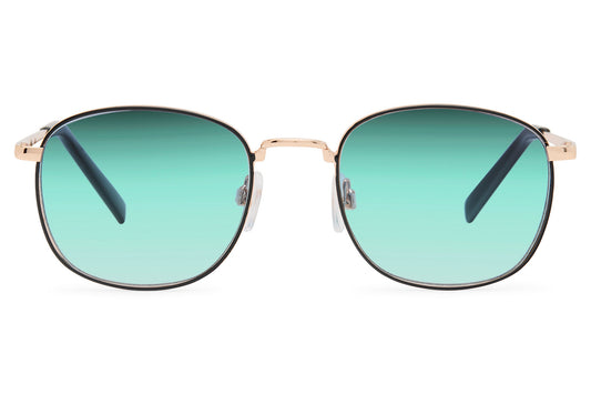 Amsterdam rounded square sunglasses with green tinted lenses and slim copper frame for men and women casual fashion