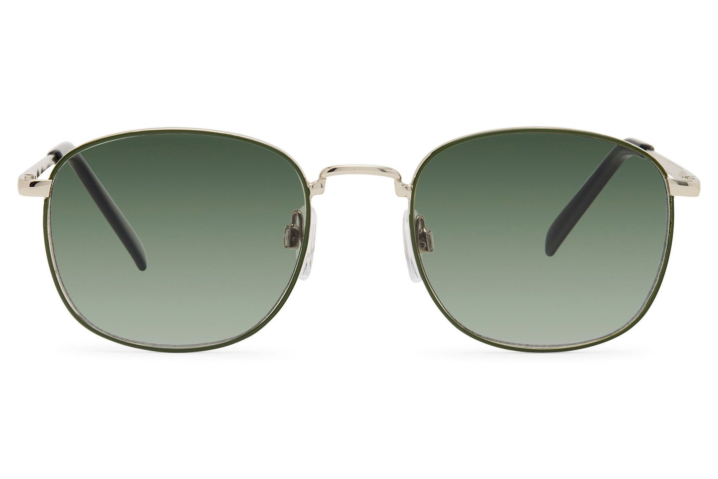 Amsterdam style rounded square sunglasses with olive green lenses inspired by modern European fashion trends