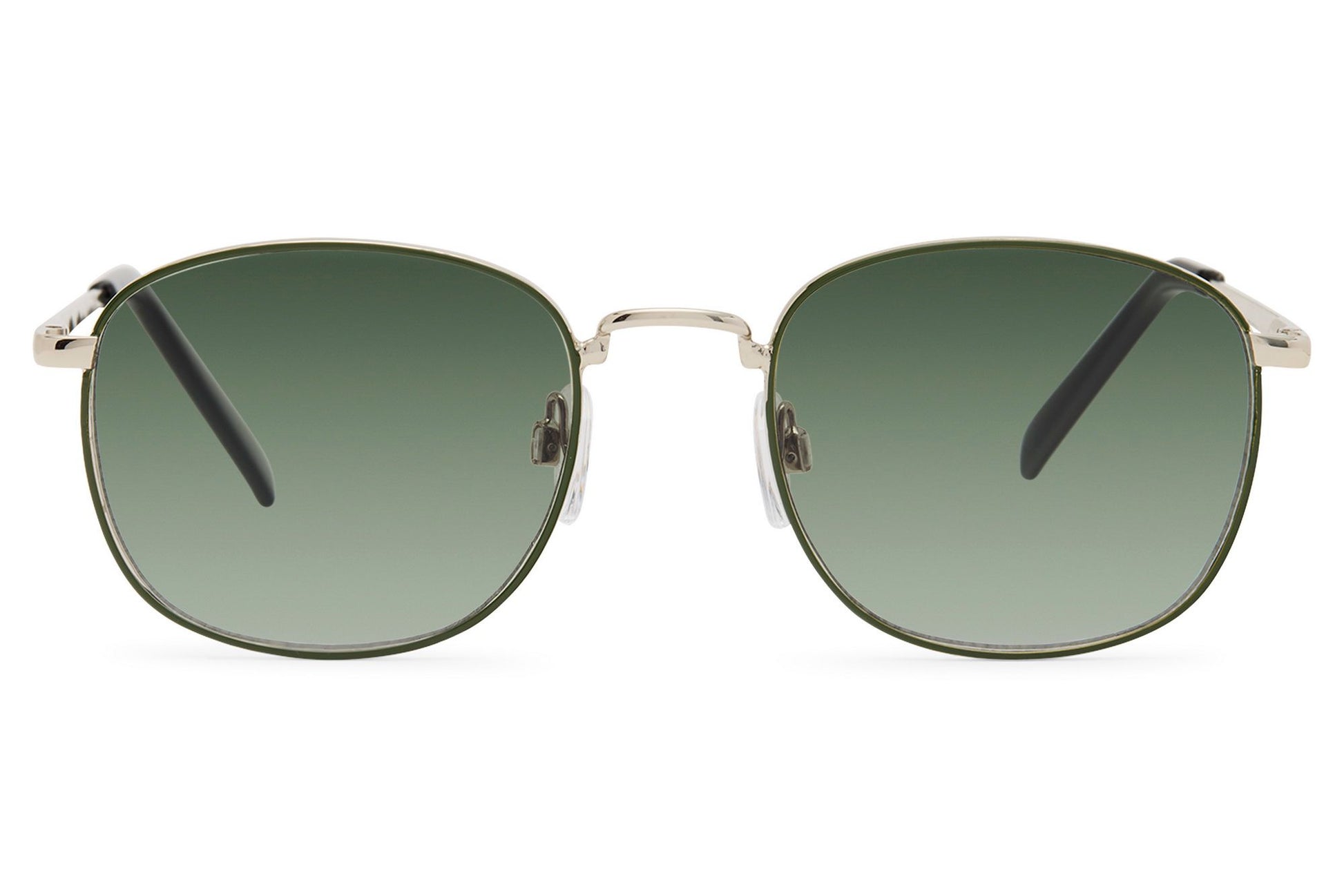 Amsterdam style rounded square sunglasses with olive green lenses inspired by modern European fashion trends
