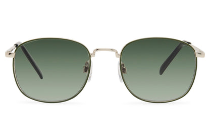 Amsterdam style rounded square sunglasses with olive green lenses inspired by modern European fashion trends