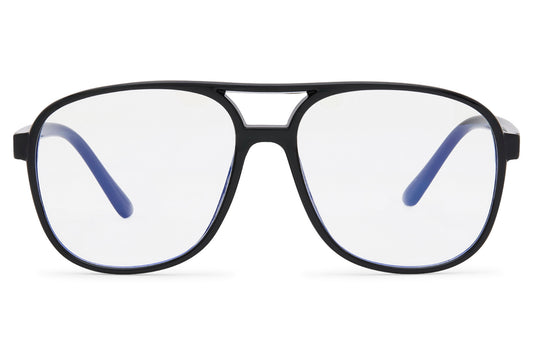 Aviator eyeglasses with blue light filter and clear lenses, designed for screen use, eye protection, and comfortable daily wear