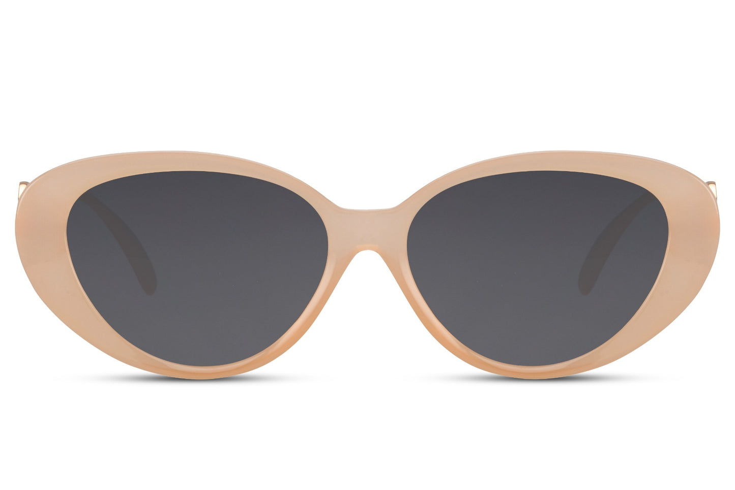 Beige cat eye sunglasses for women with soft neutral frame and tinted lenses for a clean everyday look