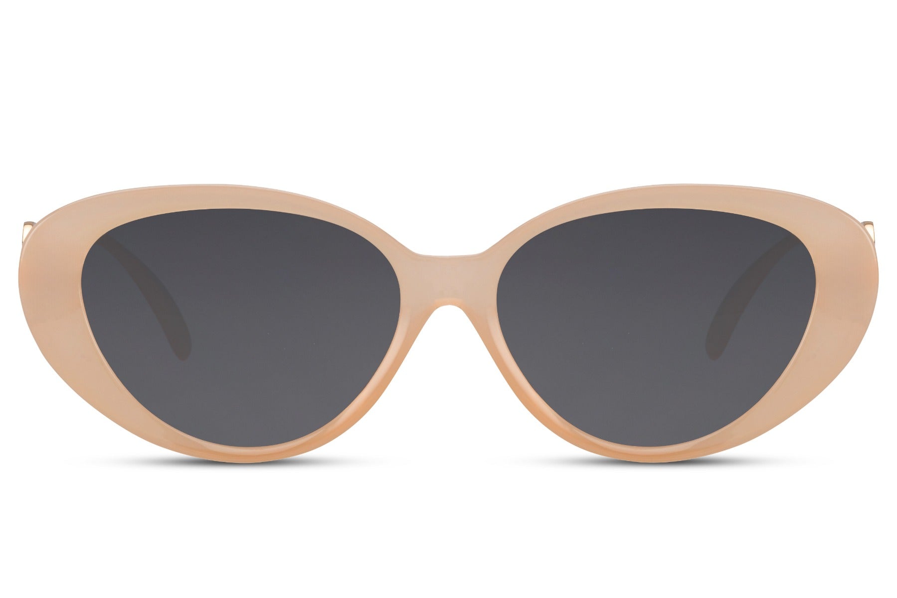 Beige cat eye sunglasses for women with soft neutral frame and tinted lenses for a clean everyday look