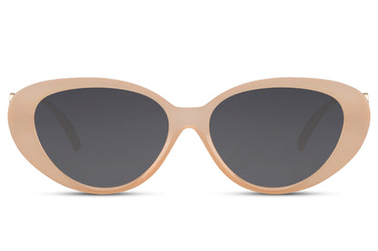 Beige cat eye sunglasses for women with soft neutral frame and tinted lenses for a clean everyday look