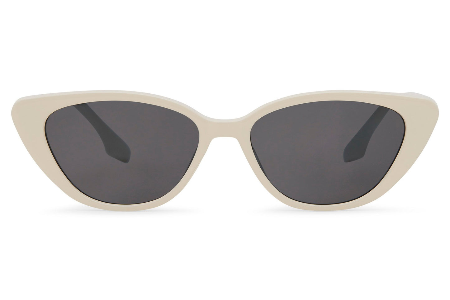 Beige cat eye sunglasses with tinted lenses and minimal lightweight frame design