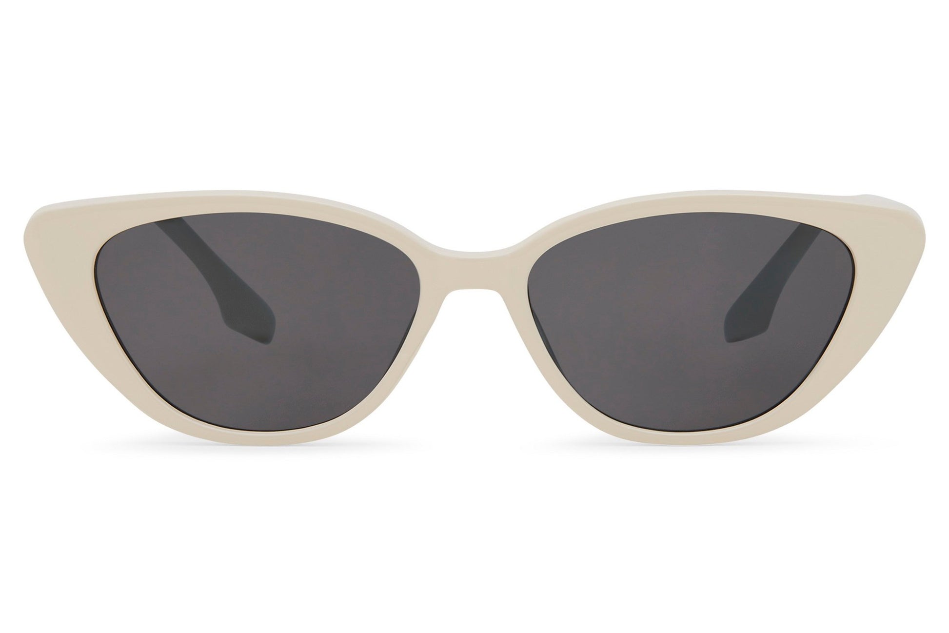 Beige cat eye sunglasses with tinted lenses and minimal lightweight frame design