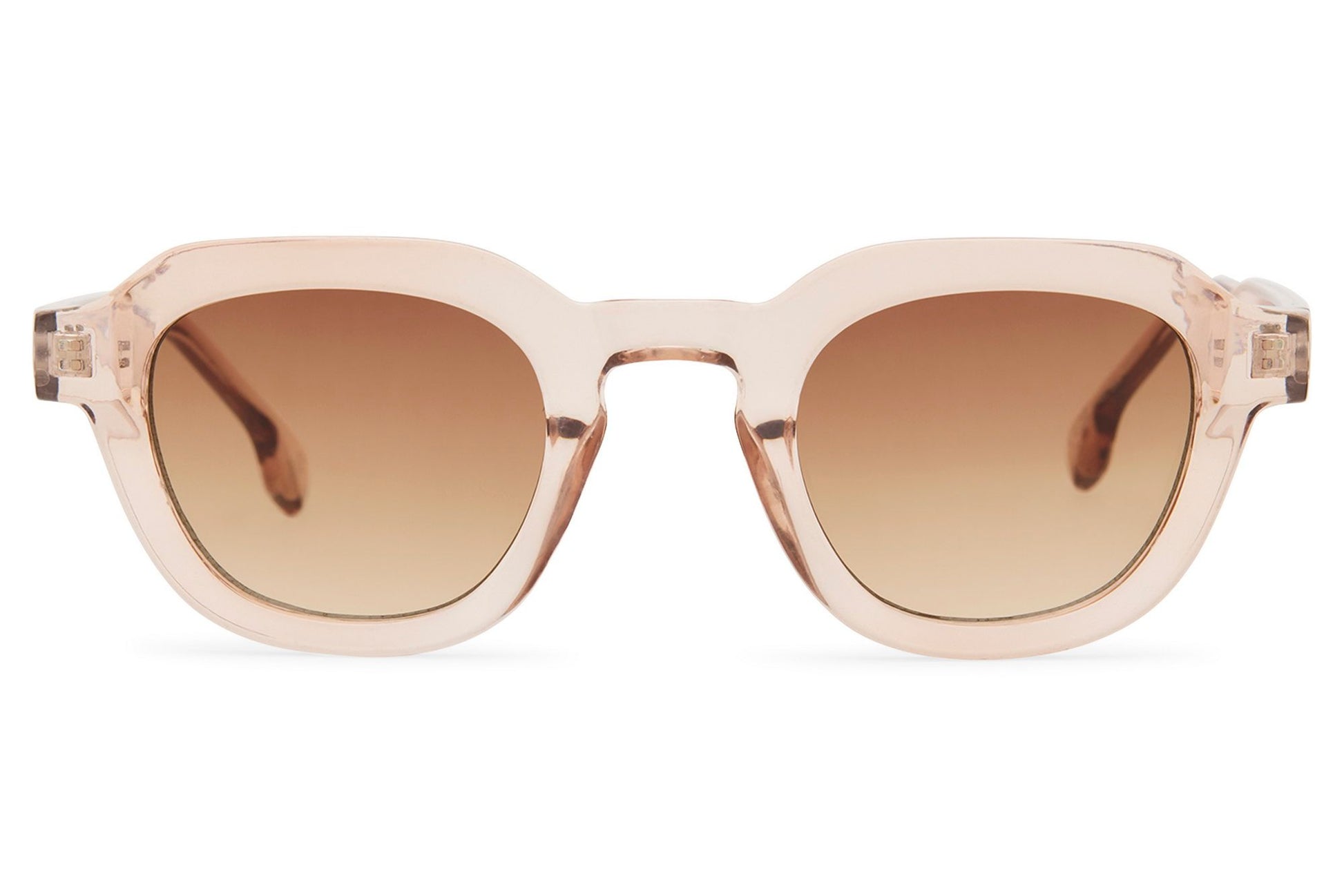 Beige square sunglasses with lightweight recycled frame and soft tinted lenses for minimalist fashion looks