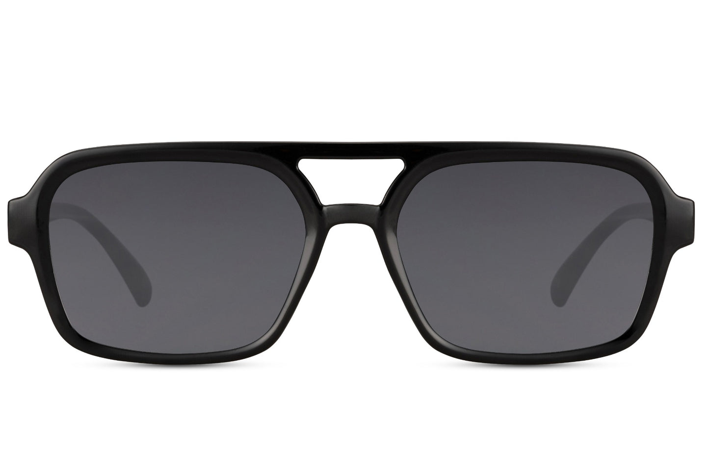 Black aviator sunglasses with modern frame design, perfect for everyday wear and clean styling