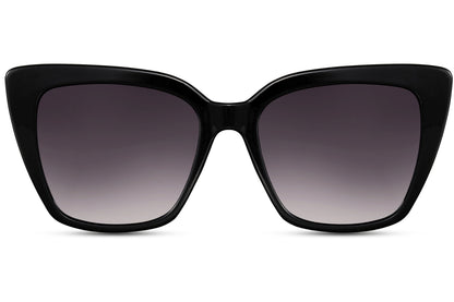 Classic black cat eye sunglasses with softly tinted lenses, designed for timeless everyday wear and reliable UV protection