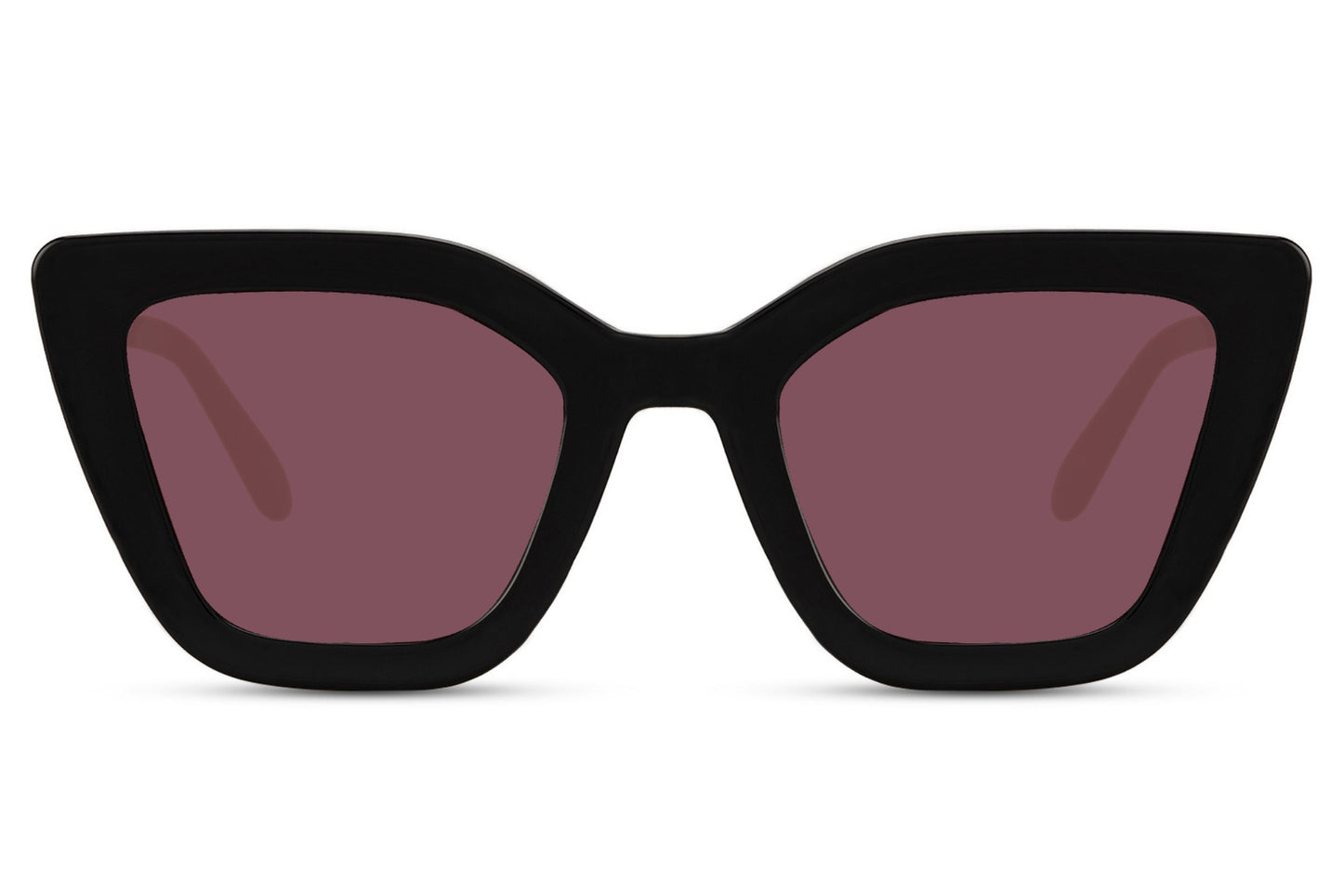 Black cat eye sunglasses with purple tinted lenses in a statement silhouette, combining bold design with everyday wearability