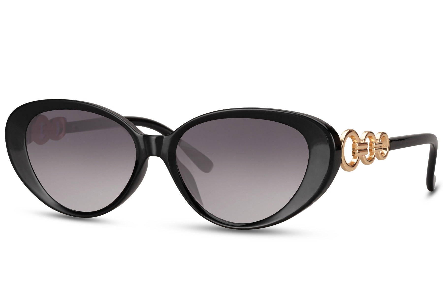 Slim black cat eye sunglasses with modern curved frame and tinted lenses for everyday wear