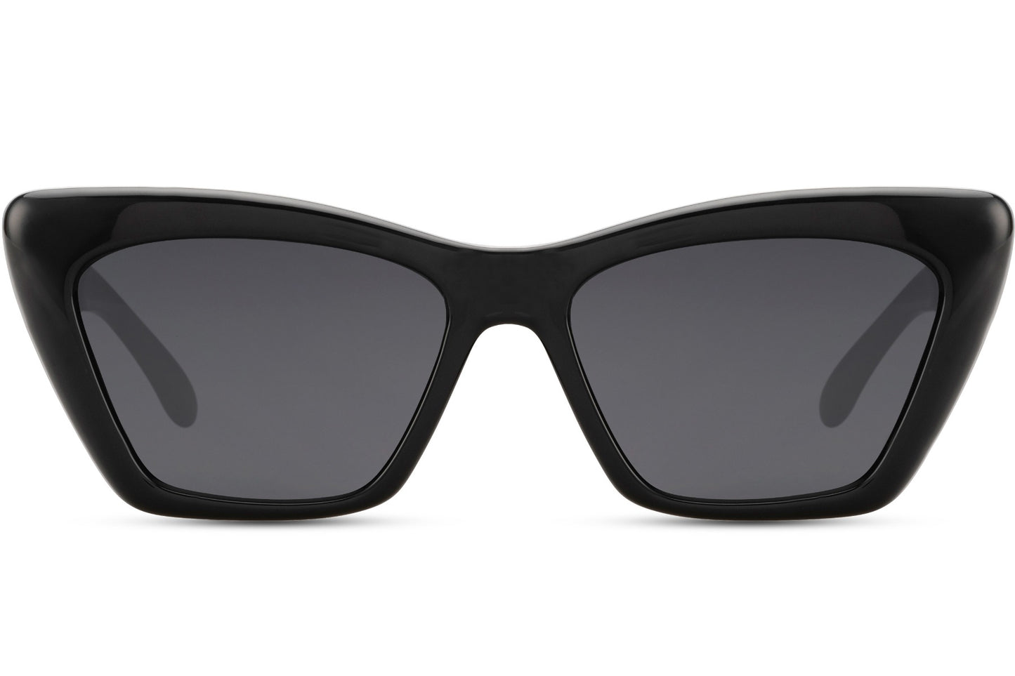 Soft stroke cat eye sunglasses with black frame and dark tinted lenses