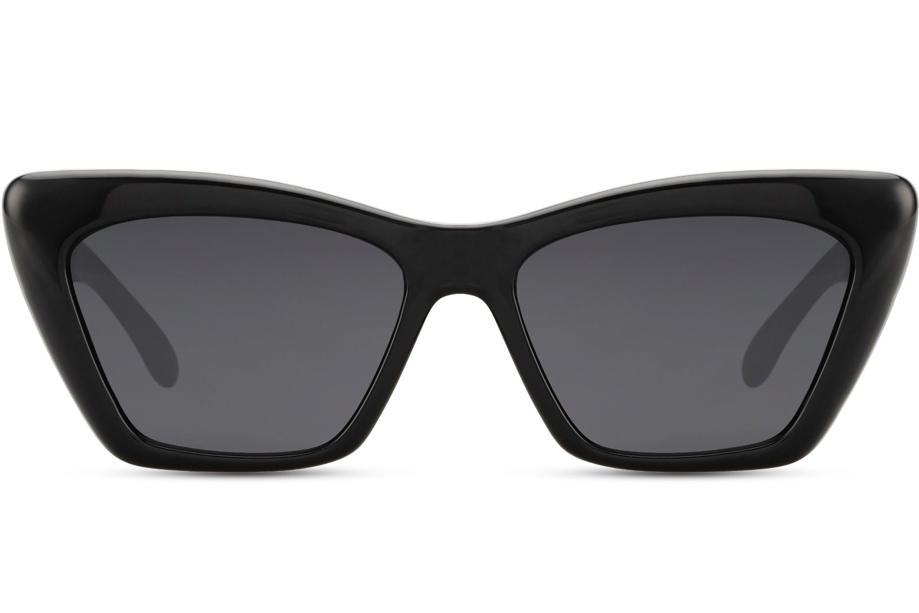 Soft stroke cat eye sunglasses with black frame and dark tinted lenses