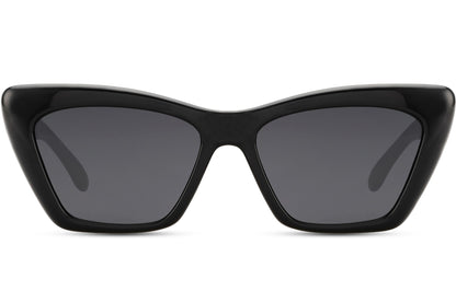 Soft stroke cat eye sunglasses with black frame and dark tinted lenses