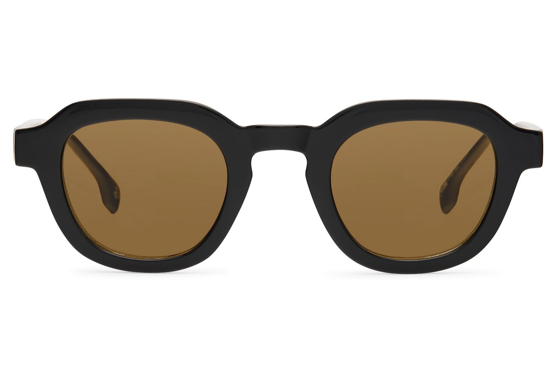 Black eco square sunglasses with brown polycarbonate lenses for casual streetwear and travel outfits
