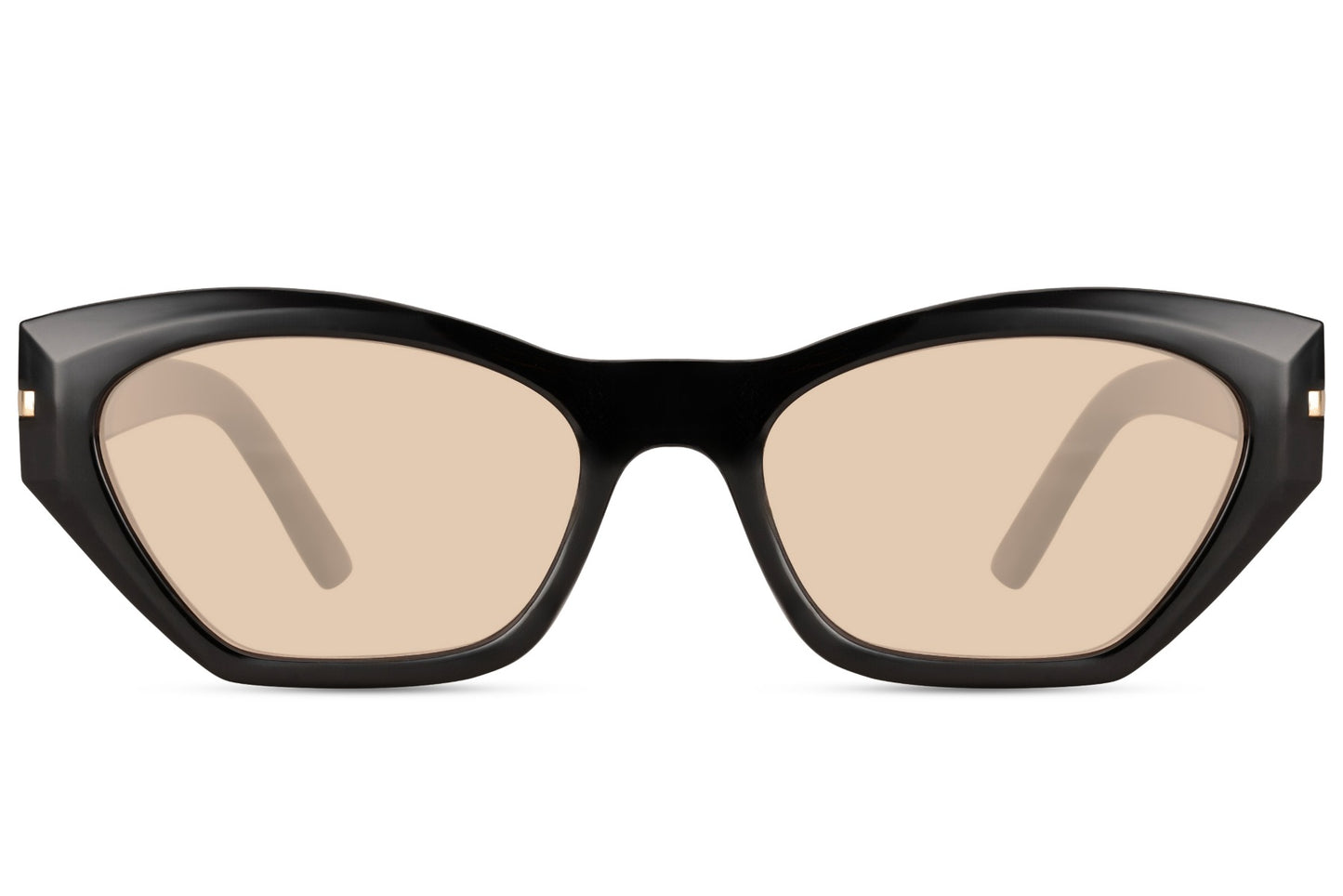 Black frame geometric cat eye sunglasses with bold angular frame and tinted lenses