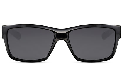 Rectangle sunglasses with black frame and dark lenses by Sunglass Station, eco-friendly eyewear designed for comfort and durability