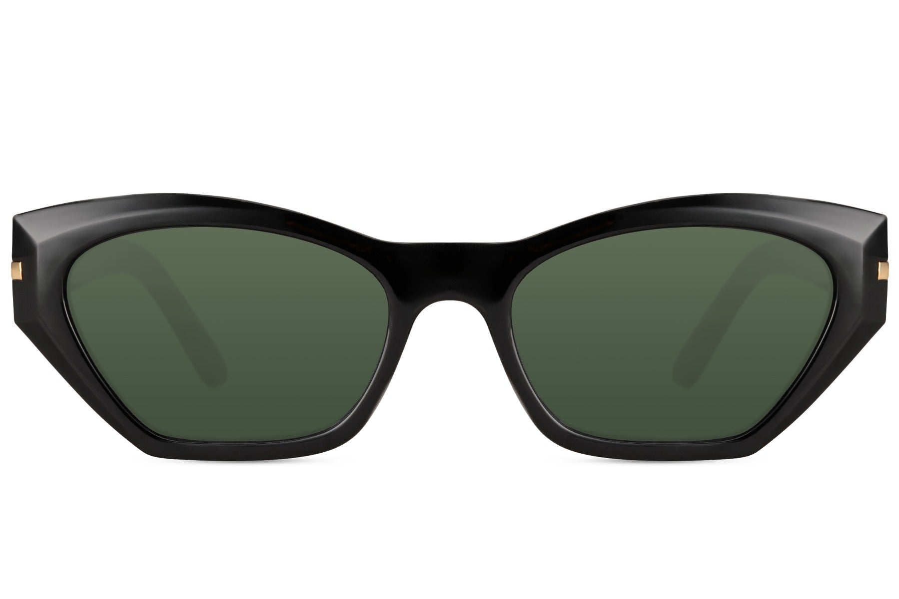 Women’s black geometric cat eye sunglasses with sleek angular frame and tinted lenses