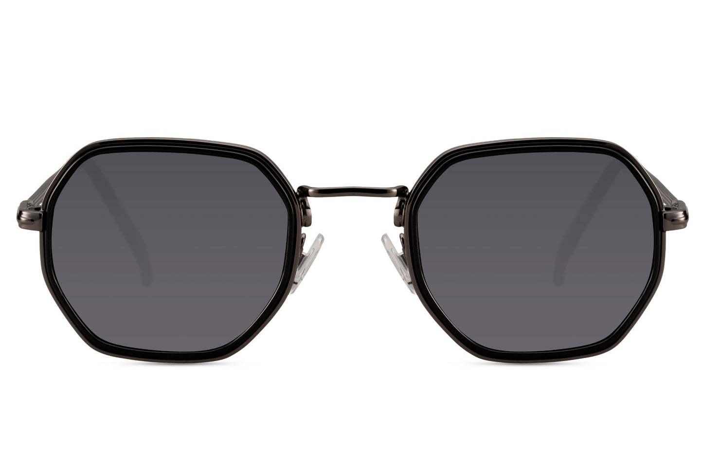 Modern geometric square sunglasses with black lenses and slim metal frame for men and women everyday styling