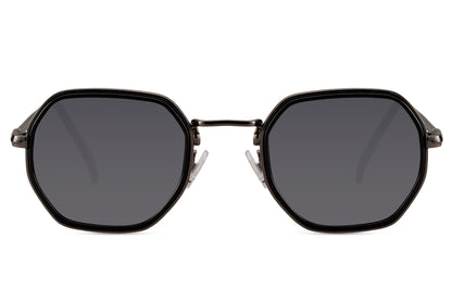 Modern geometric square sunglasses with black lenses and slim metal frame for men and women everyday styling
