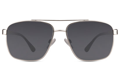 Black lens aviator sunglasses with a metal frame, offering a bold and clean look for modern outfits
