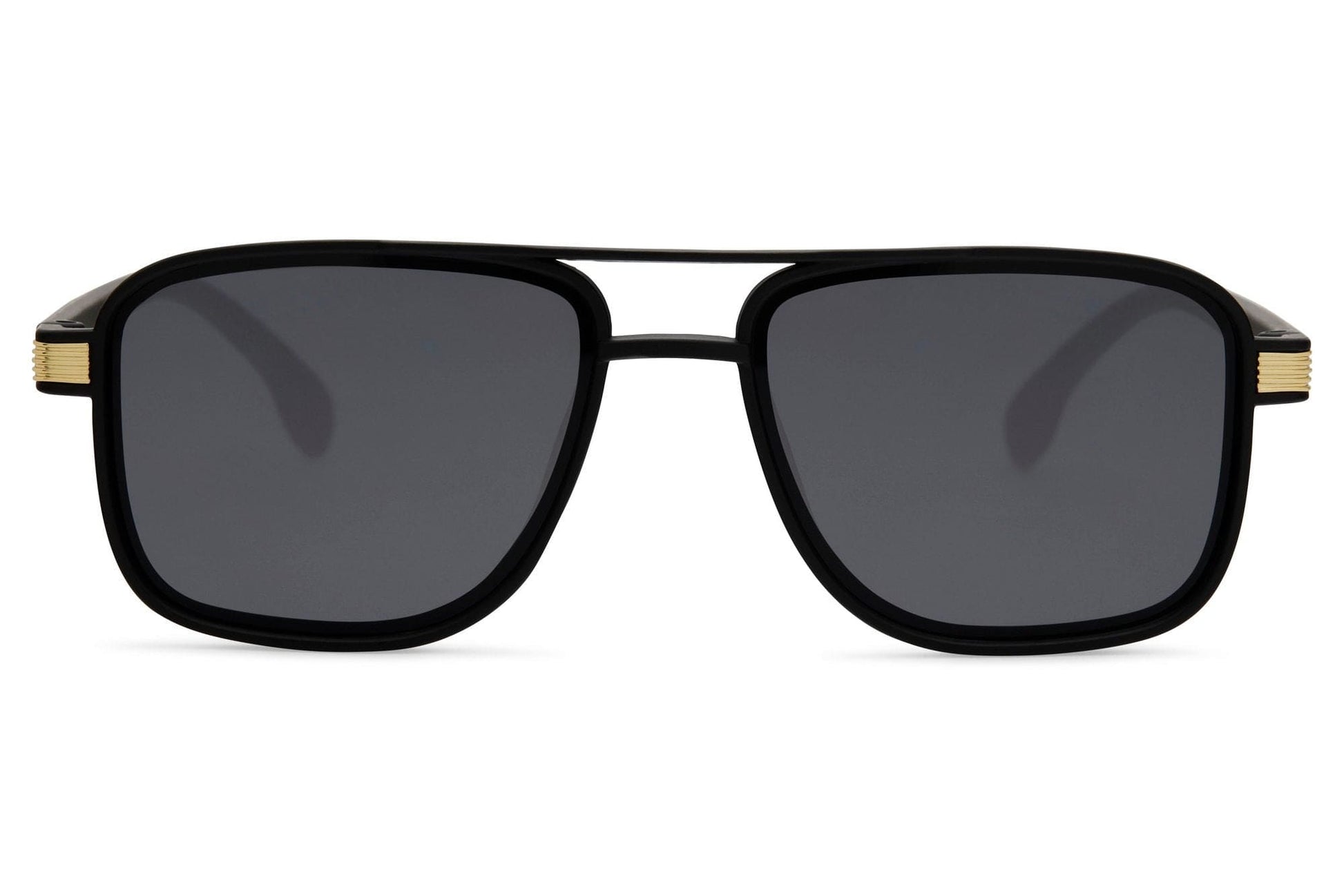 Square aviator sunglasses with black lenses, designed for a clean minimal look and everyday wear