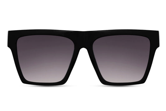 Black oversized sunglasses with bold square frame and dark lenses, classic women sunglasses for everyday wear, travel, summer outfits and modern fashion