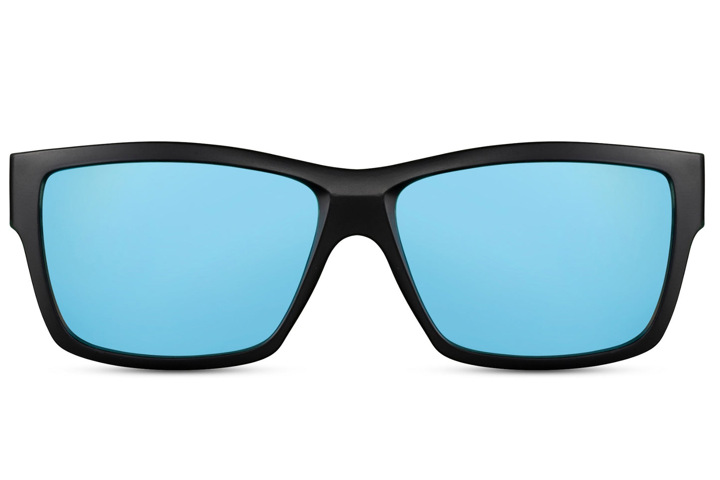 Black rectangle sunglasses with blue lenses by Sunglass Station, unisex eyewear with a clean design and UV protection