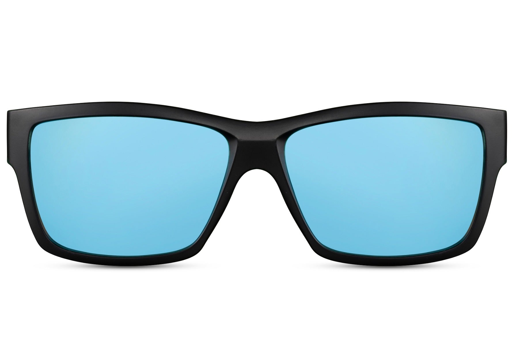 Black rectangle sunglasses with blue lenses by Sunglass Station, unisex eyewear with a clean design and UV protection