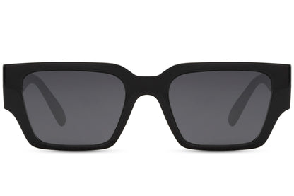 Black rectangle sunglasses for men and women by Sunglass Station, clean and modern eyewear with a timeless minimalist design