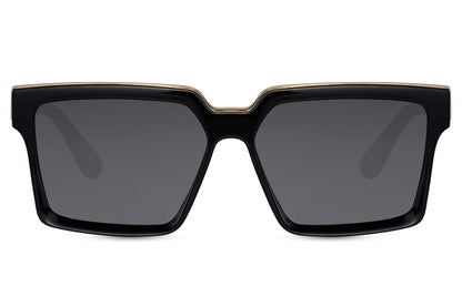 Black rectangle sunglasses with eco-friendly frame and dark lenses by Sunglass Station, lightweight unisex eyewear with bold design
