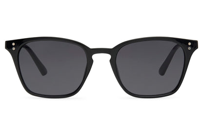 Black square frame sunglasses with dark polycarbonate lenses for driving, outdoor wear and daily styling