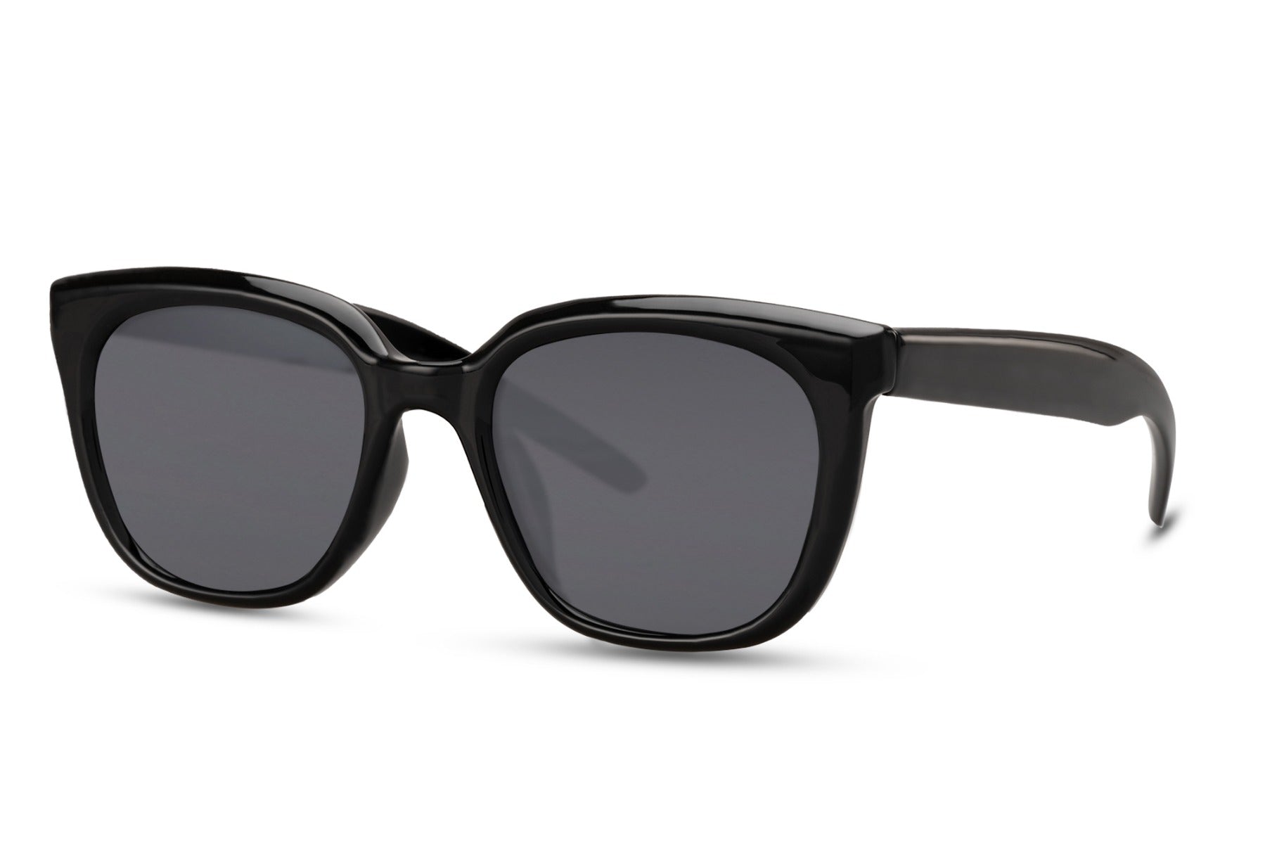 Black square sunglasses for women with lightweight glossy frame and category 3 UV protective lenses