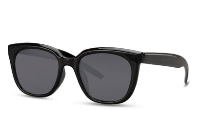 Black square sunglasses for women with lightweight glossy frame and category 3 UV protective lenses