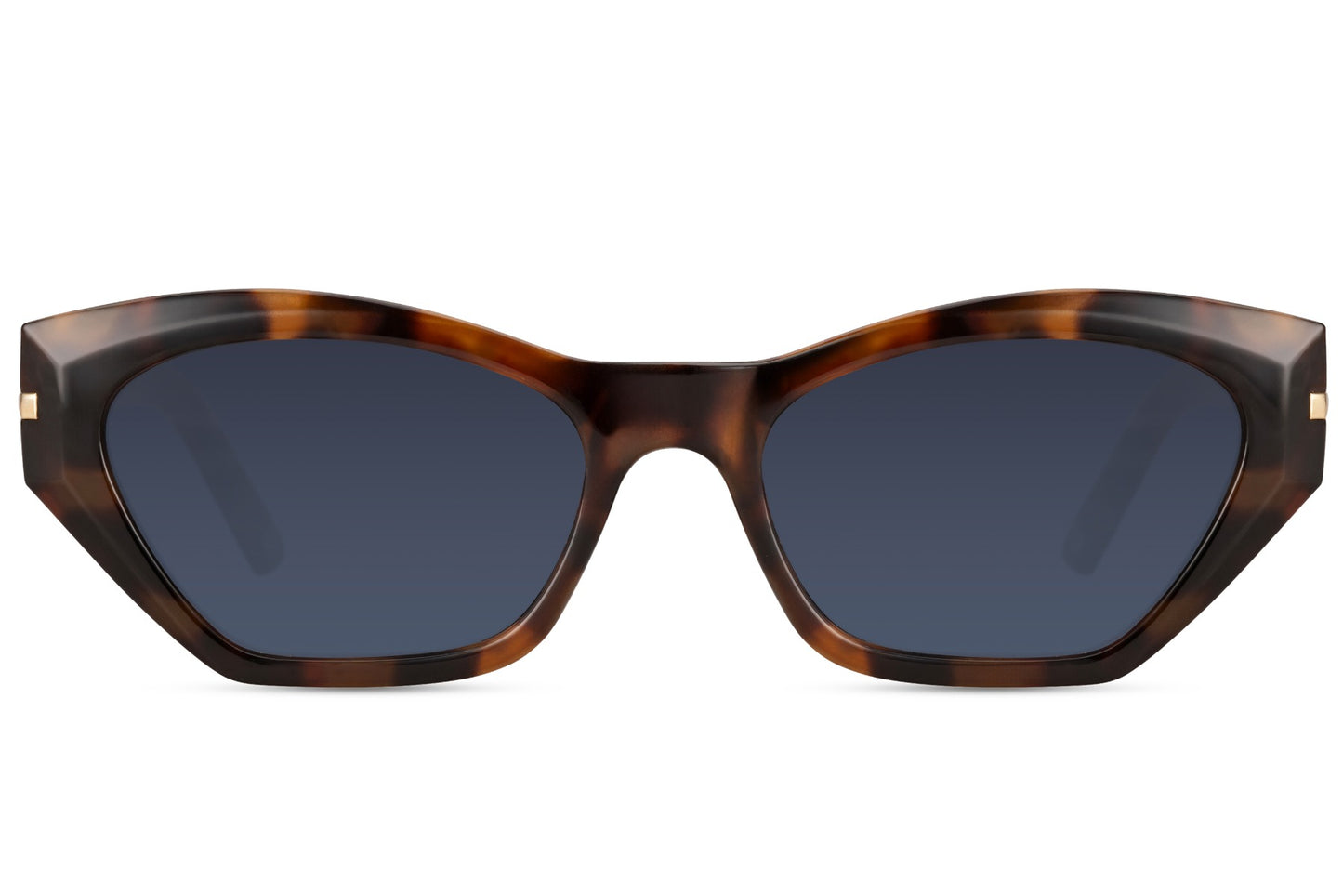 Blue geometric cat eye sunglasses with bold angular frame and tinted lenses