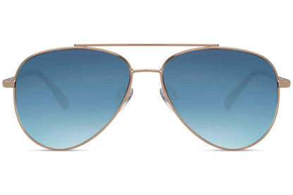 Blue lens aviator sunglasses perfect for beach holidays and summer outfits in the UK and Europe, combining eco-conscious design with vibrant style