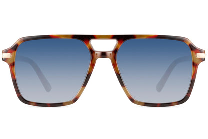 Blue lens aviator sunglasses with tortoiseshell frame, blending retro fashion with a bold and contemporary edge
