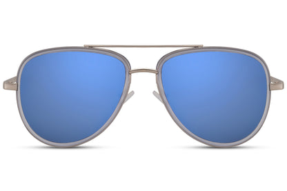 Blue lens aviator sunglasses ideal for travel and outdoor use, featuring lightweight construction and clear vision in bright conditions