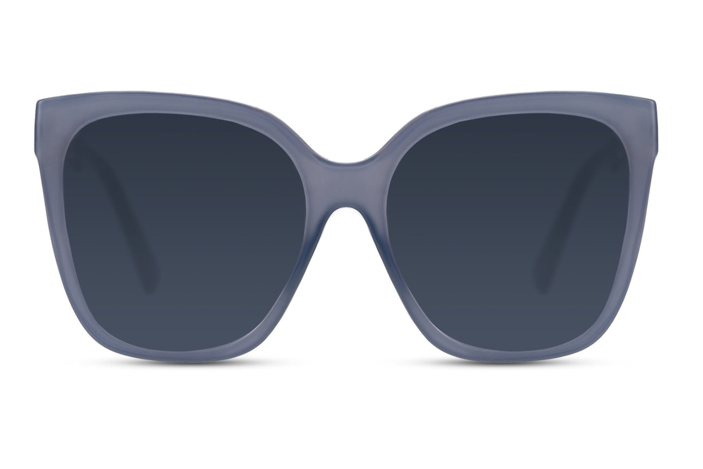 Oversized cat eye sunglasses with blue lenses and a bold modern frame design