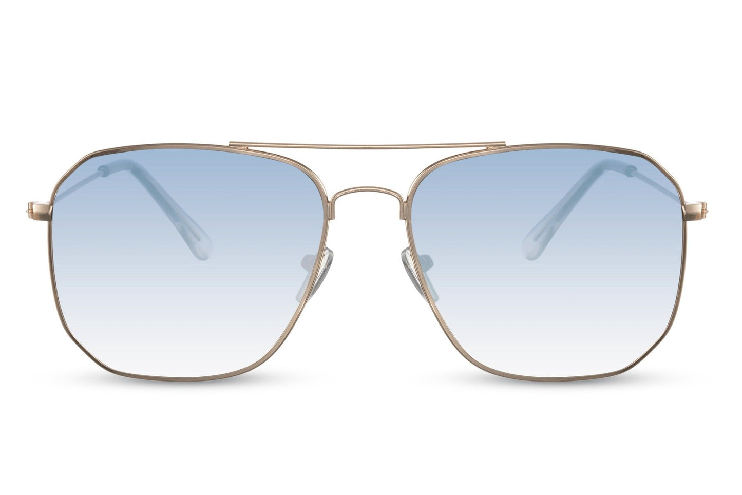 Modern aviator sunglasses with blue lenses and lightweight metal frame, suitable for clean day-to-day styling