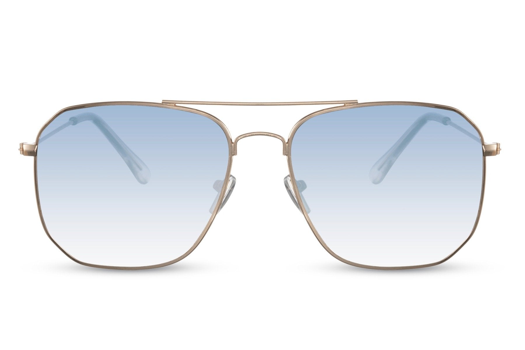 Modern aviator sunglasses with blue lenses and lightweight metal frame, suitable for clean day-to-day styling