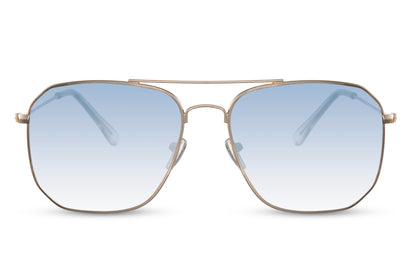 Modern aviator sunglasses with blue lenses and lightweight metal frame, suitable for clean day-to-day styling