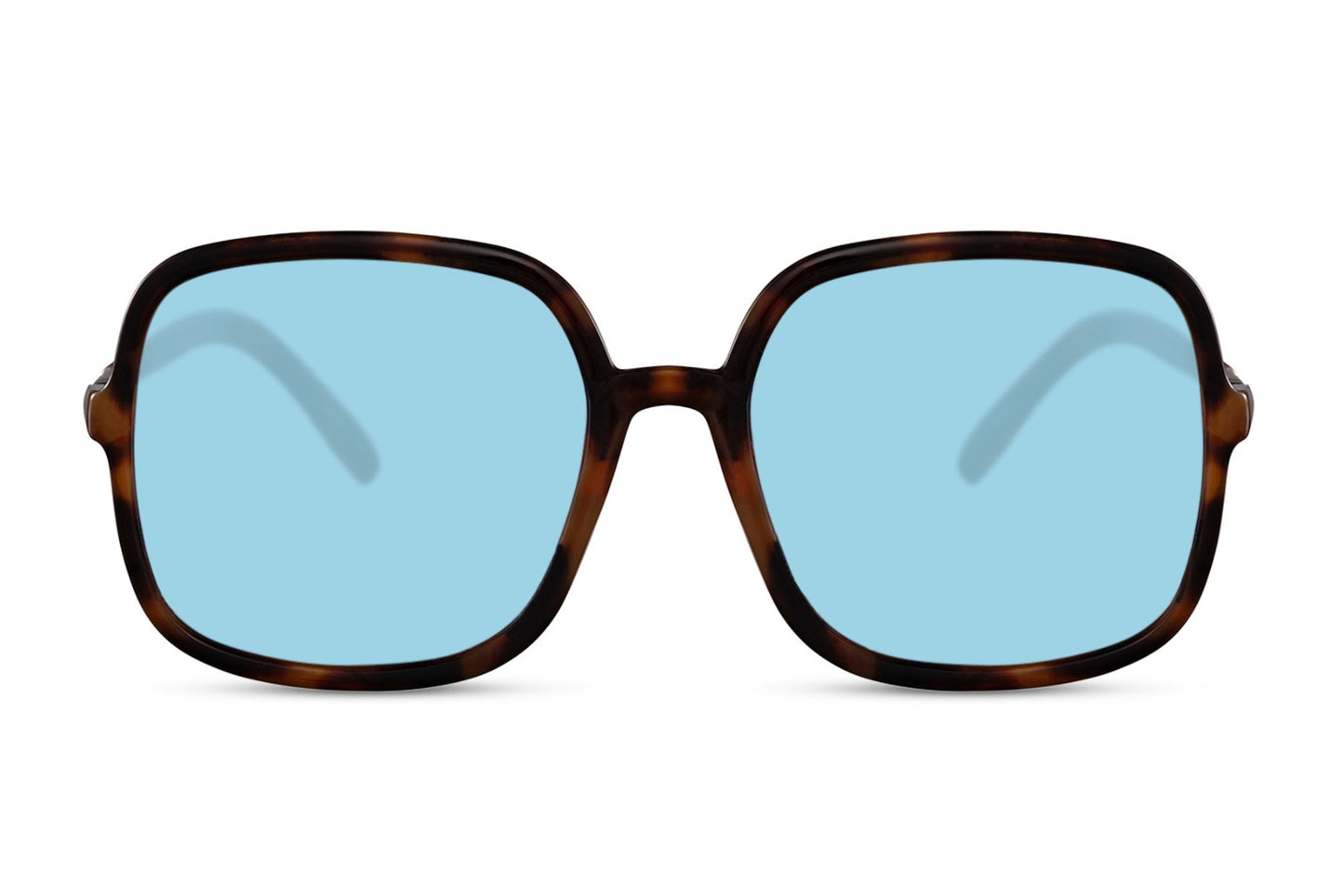 Blue lens oversized sunglasses with modern black frame, fashionable women sunglasses for travel, city outfits and sunny day wear