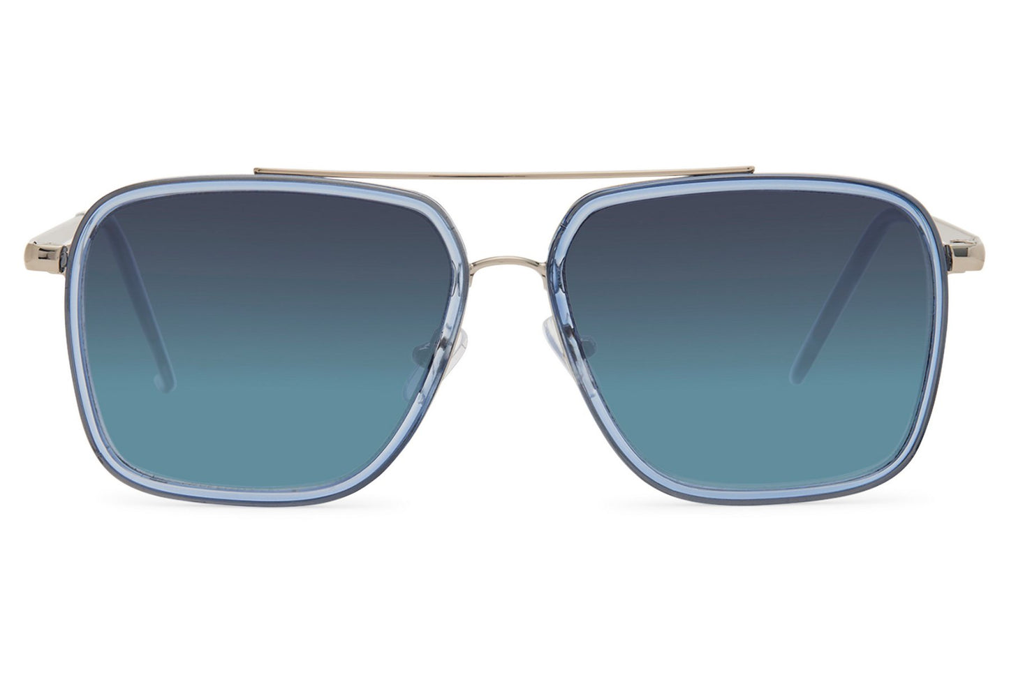 Blue lens square aviator sunglasses designed for a modern urban look, ideal for streetwear and casual outfits
