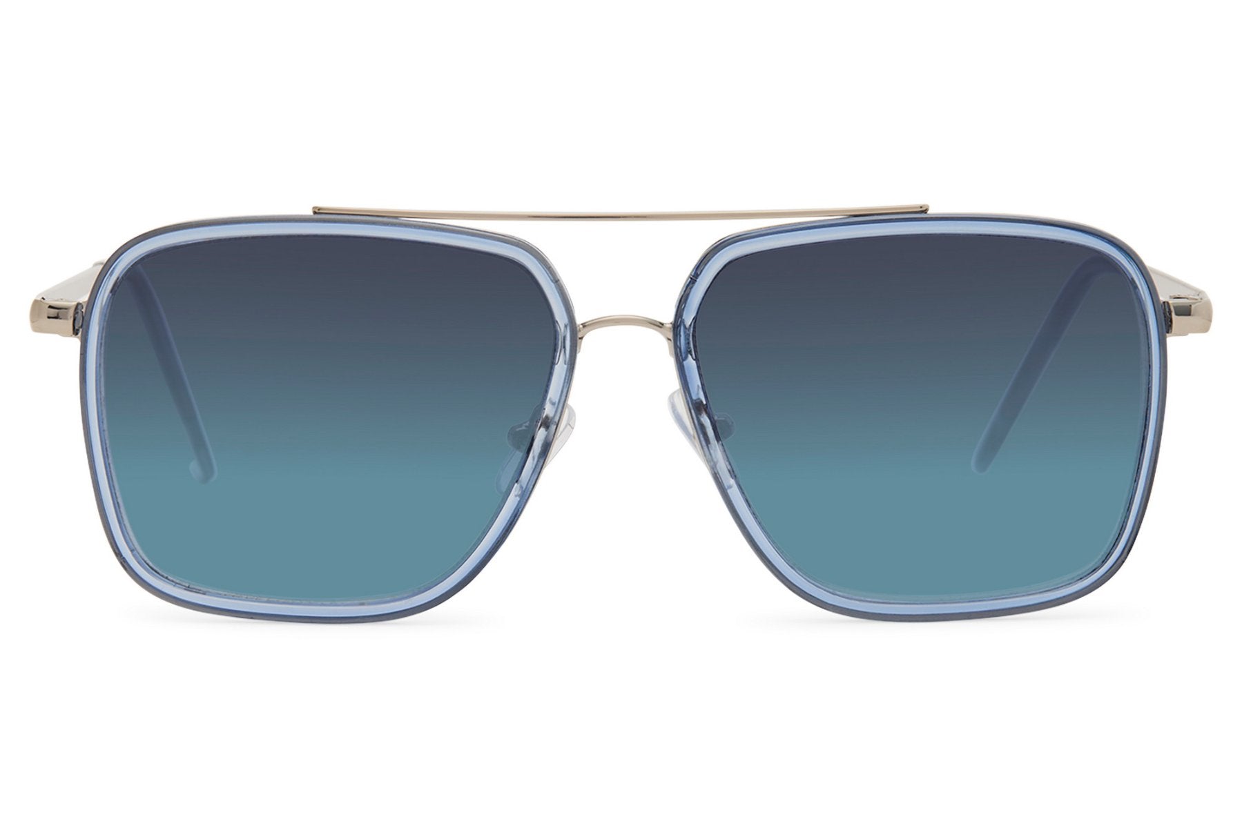 Blue lens square aviator sunglasses designed for a modern urban look, ideal for streetwear and casual outfits