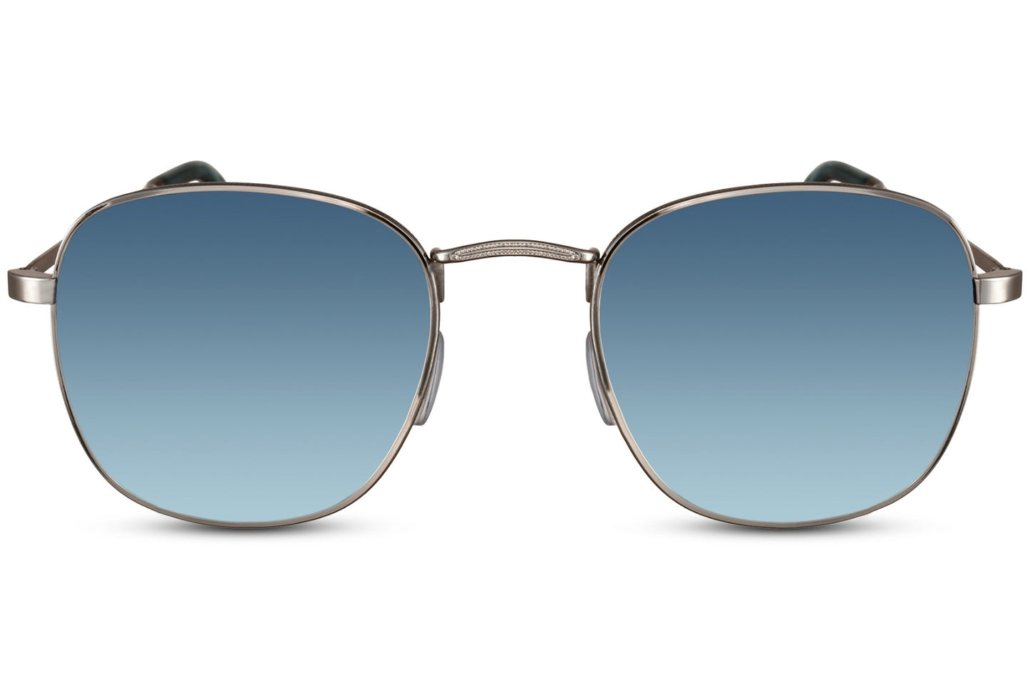 Square sunglasses with blue lenses and geometric metal frame for minimalist fashion and casual styling