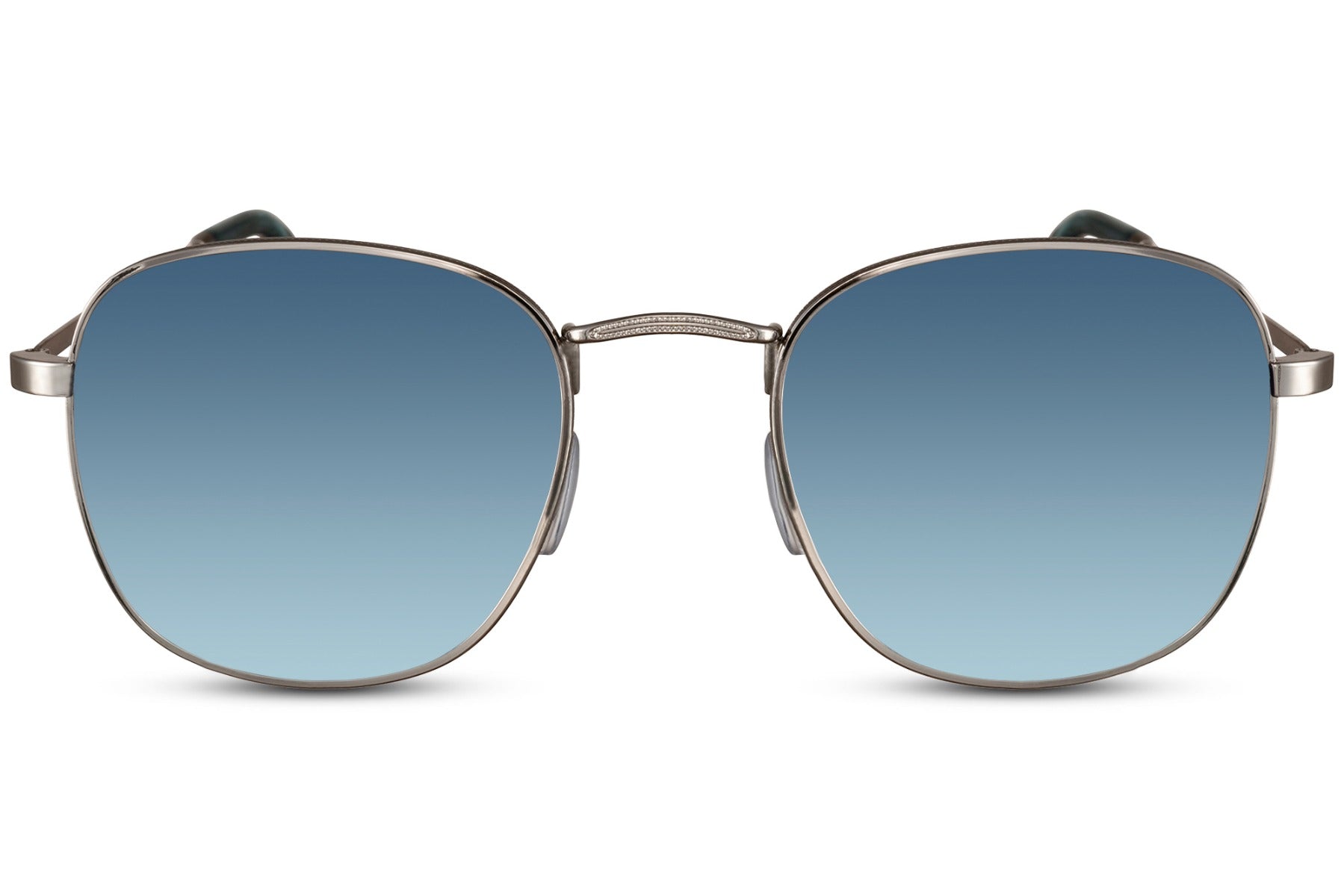 Square sunglasses with blue lenses and geometric metal frame for minimalist fashion and casual styling