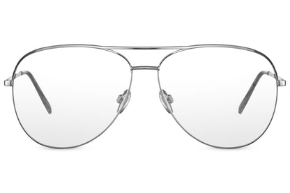 Silver aviator blue light filter glasses by Sunglass Station designed for office work, screen use, and digital eye protection, lightweight metal frame for daily wear