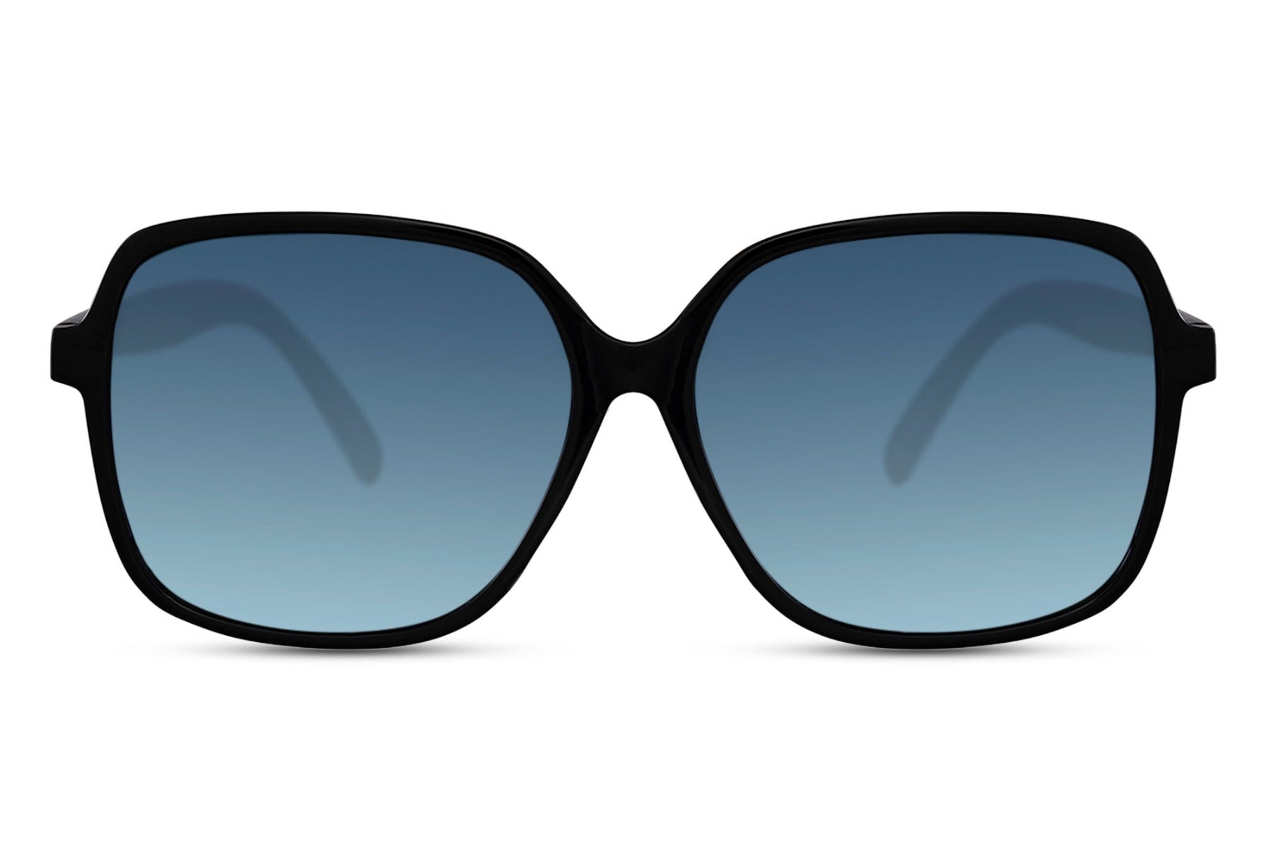 Oversized sunglasses with blue lenses and modern frame, stylish women sunglasses for travel, beach days and casual fashion looks