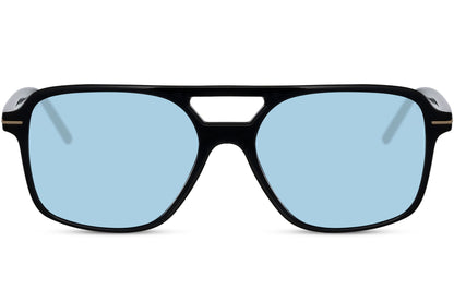 Blue tinted aviator sunglasses offering a modern casual look, perfect for street style and relaxed outfits